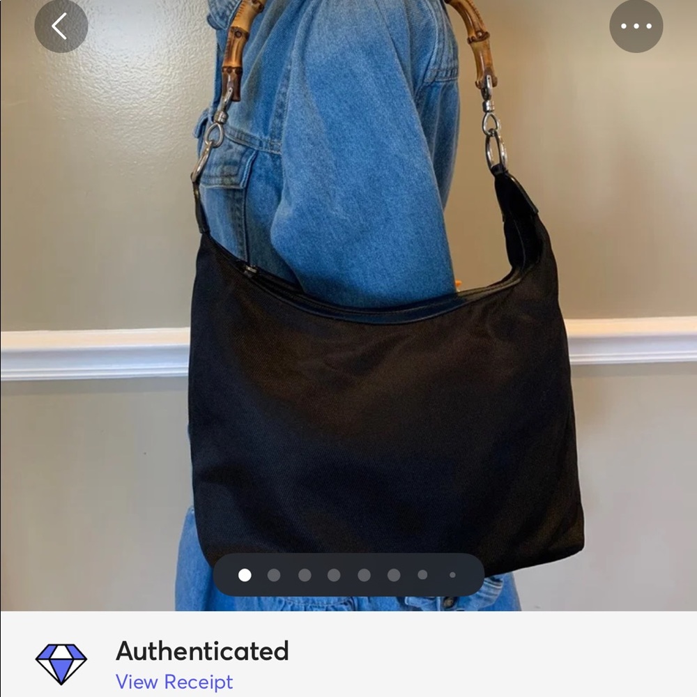 AUTH Gucci Bamboo Black Nylon Hobo Shoulder Bag